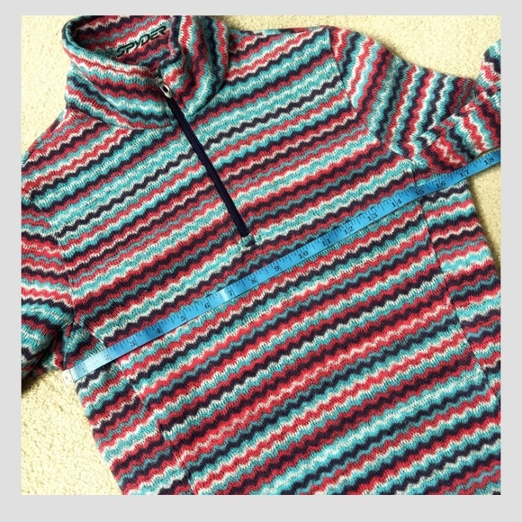 Spyder Savona 1/4 Zip Fleece Mock Neck Colorful Stripe Pullover Top Shirt Size 8 - Picture 7 of 14